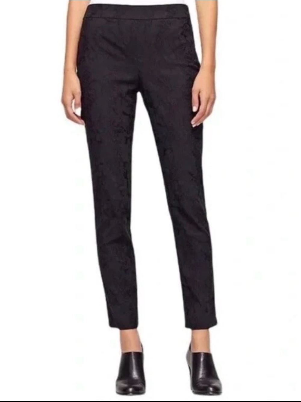 Eileen Fisher Fresco Organic Cotton Blend Textured Jacquard Pants Size 12 Black